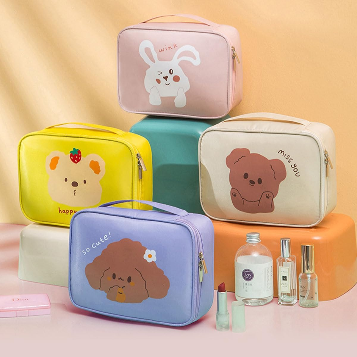 Adorable Women'S Makeup Bag - Large Capacity Travel Cosmetic, Handheld & Portable (Pink)