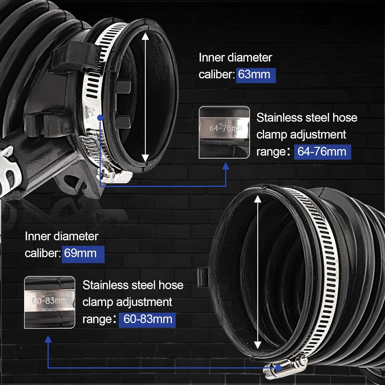 Air Cleaner Intake Hose Tube with Clamps for 2012-2015 Honda Civic 1.8L 2013-2015 Acura Ilx 2.0L (OEM# 17225-R1A-A01) image number 6