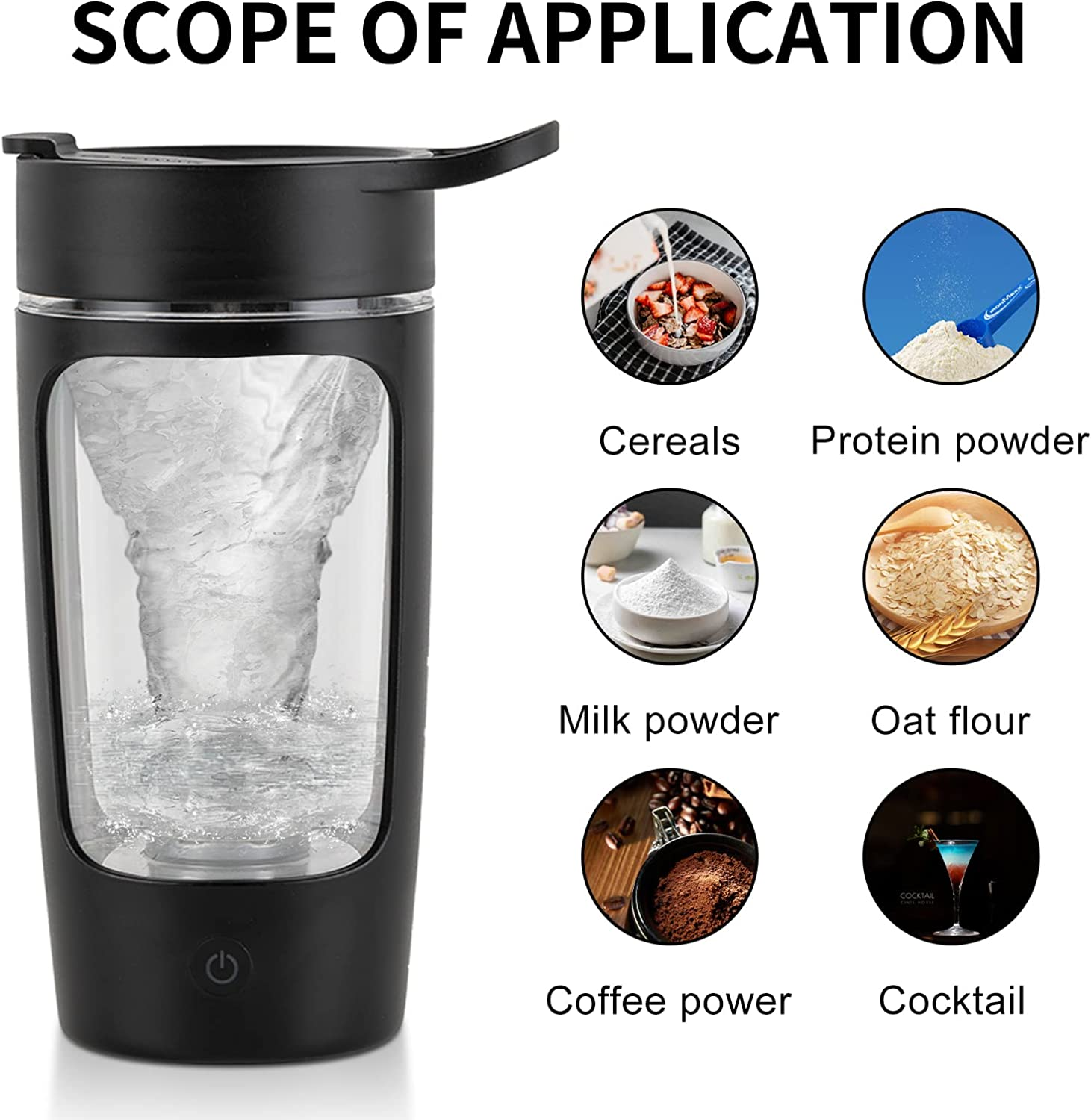 Electric Protein Shaker Bottle, 650ML Portable Blender Bottles, BPA Free, USB Rechargeable Shaker Bottles for Protein Mixes, Made with Tritan | Best Birthday | Valentine'S Day Gift (Black) image number 5