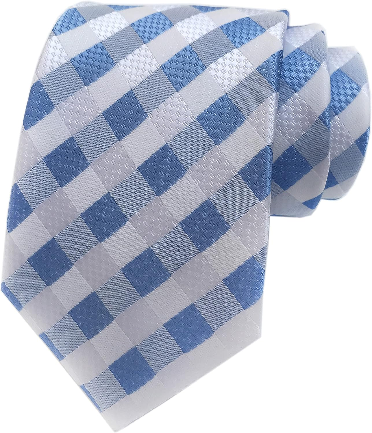 Secdtie Men'S Classic Checks Silver Jacquard Woven Silk Tie Formal Necktie