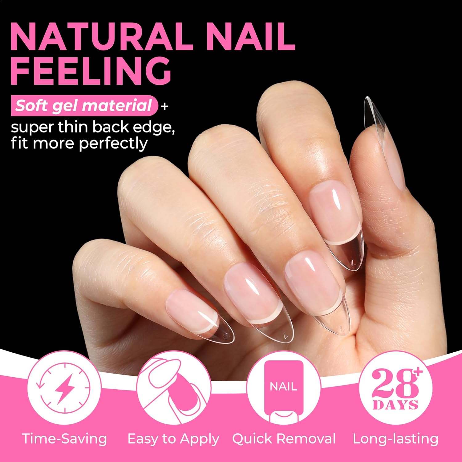 UNA GELLA Almond Nail Tips, 216Pcs Pointed Almond Gel Nail Tips Pre-Shape Half Matte Full Cover Clear Acrylic Soft Gel Fake Nails for Nail Extension Nail Art 12 Sizes image number 2