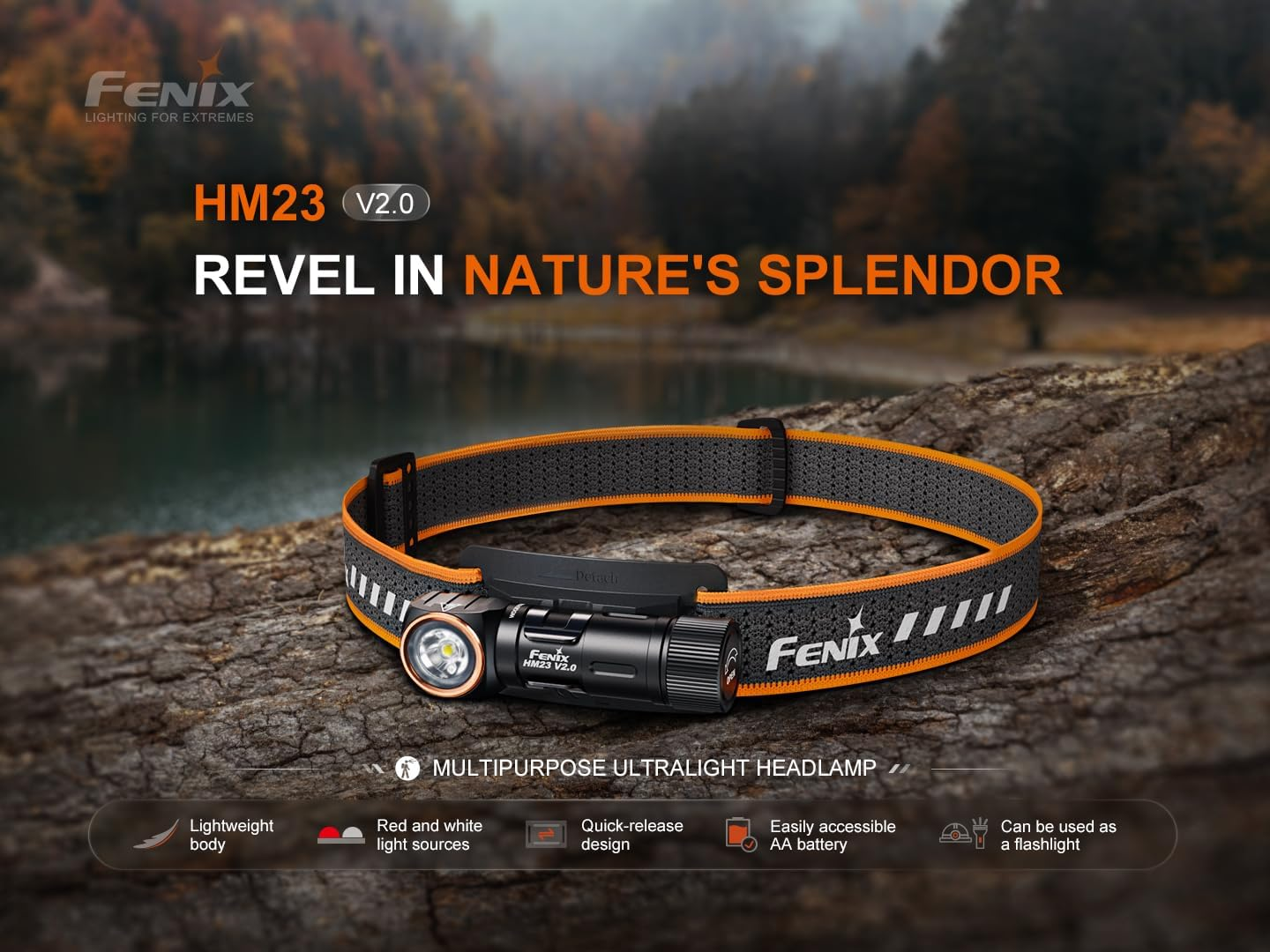 Fenix HM23 V2.0 Head Torch - Aluminum & Multi Purpose - 300 Lumens & 88M Long Throw - Super Bright & 100 Hrs Working - Magnetic Tail Cap - 150&deg; Vertical Tilt - Emergency Light for Camping & Hiking image number 3