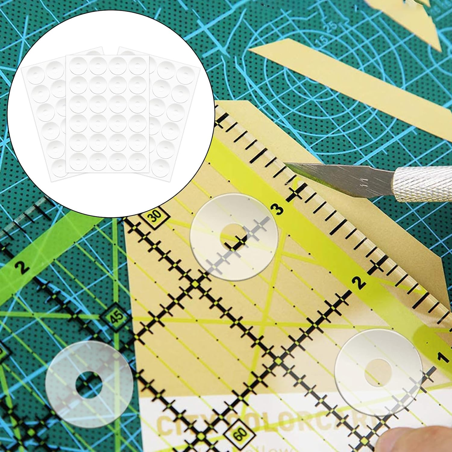 72Pcs Non-Slip Silicone Grips for Quilt Templates, Quilting Rulers, Sewing Rulers - Adhesive Backing Rings image number 6