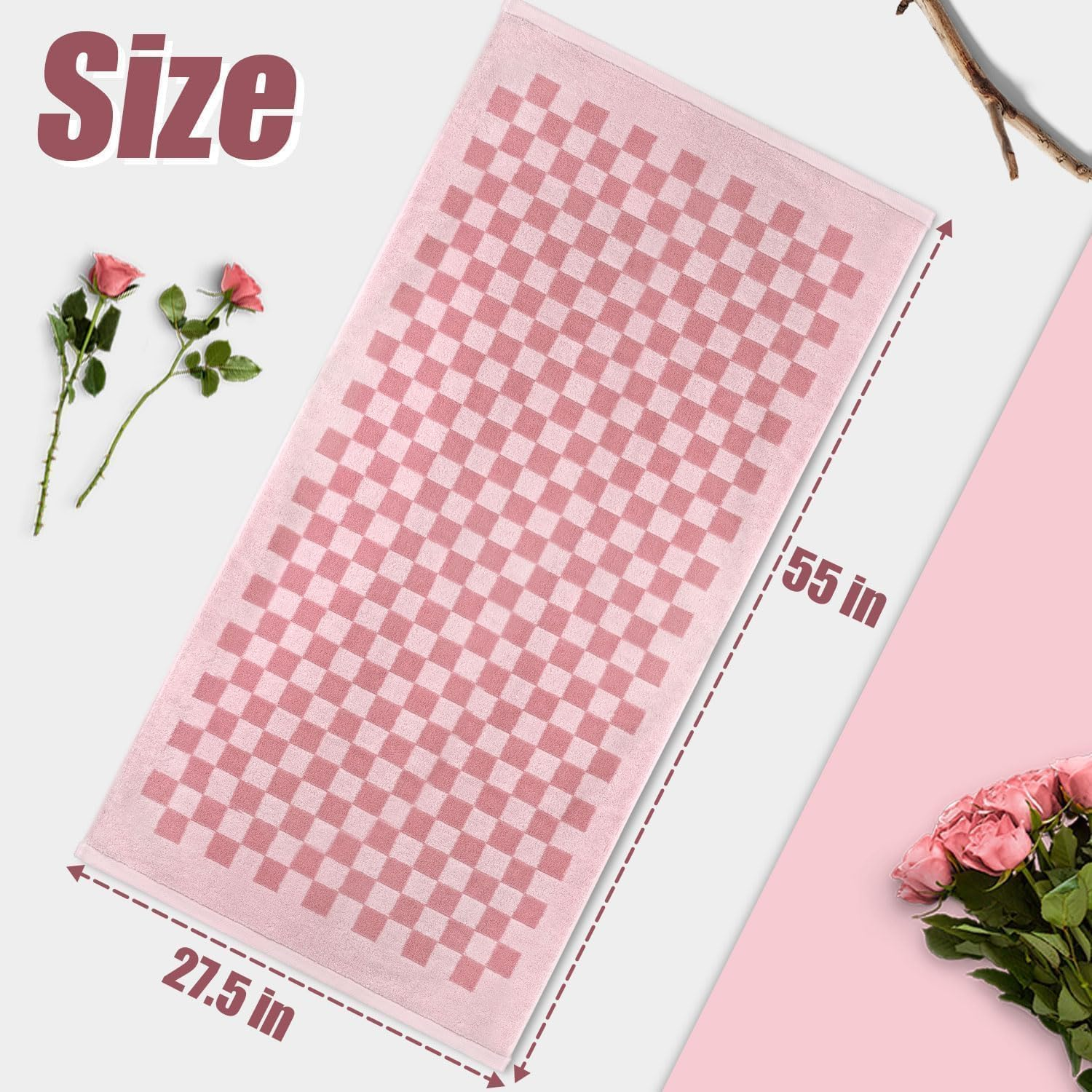 Jacquotha Soft Bath Towels for Bathroom Beach Pool (Pink Checkered), Quick Dry Cotton Shower Towels Set of 2, Cute Funny for Her Women Girls, 27.5X55 Inches image number 6