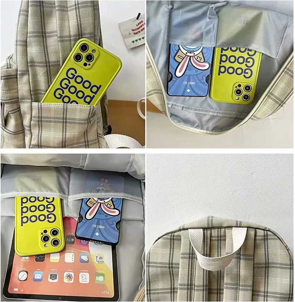 MININAI Light Academia Backpack Aesthetic Plaid Preppy Laptop Backpack Checkered Rucksack for College Travel Work image number 5