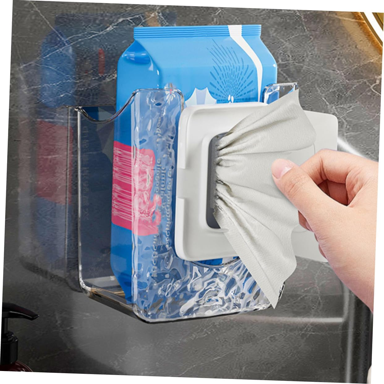 2Pcs Wall Mounted Tissue Box Wipes Holder for Bathroom Pattern Design for Wet Wipes and Facial Tissues Storage for Bathroom and Kitchen Use image number 2