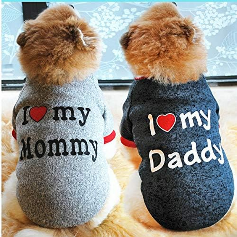 Pet Clothes, Winter Dog Sweater I Love My Mom/Dad Dog Sweatshirt Outfit Warm Dog Costume for Puppy Small Dogs (Daddy, L)