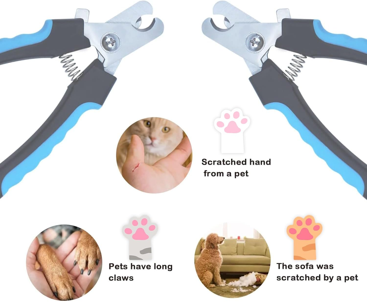 2 Pcs Dog Nail Clippers, Dog Nails Clippers Trimmer, Professional Pet Nail Trimmer, Stainless Steel Dog Claw Clippers, for Dog, Cats and Guinea Pigs Pet Nail Clipper - Blue+Black image number 2