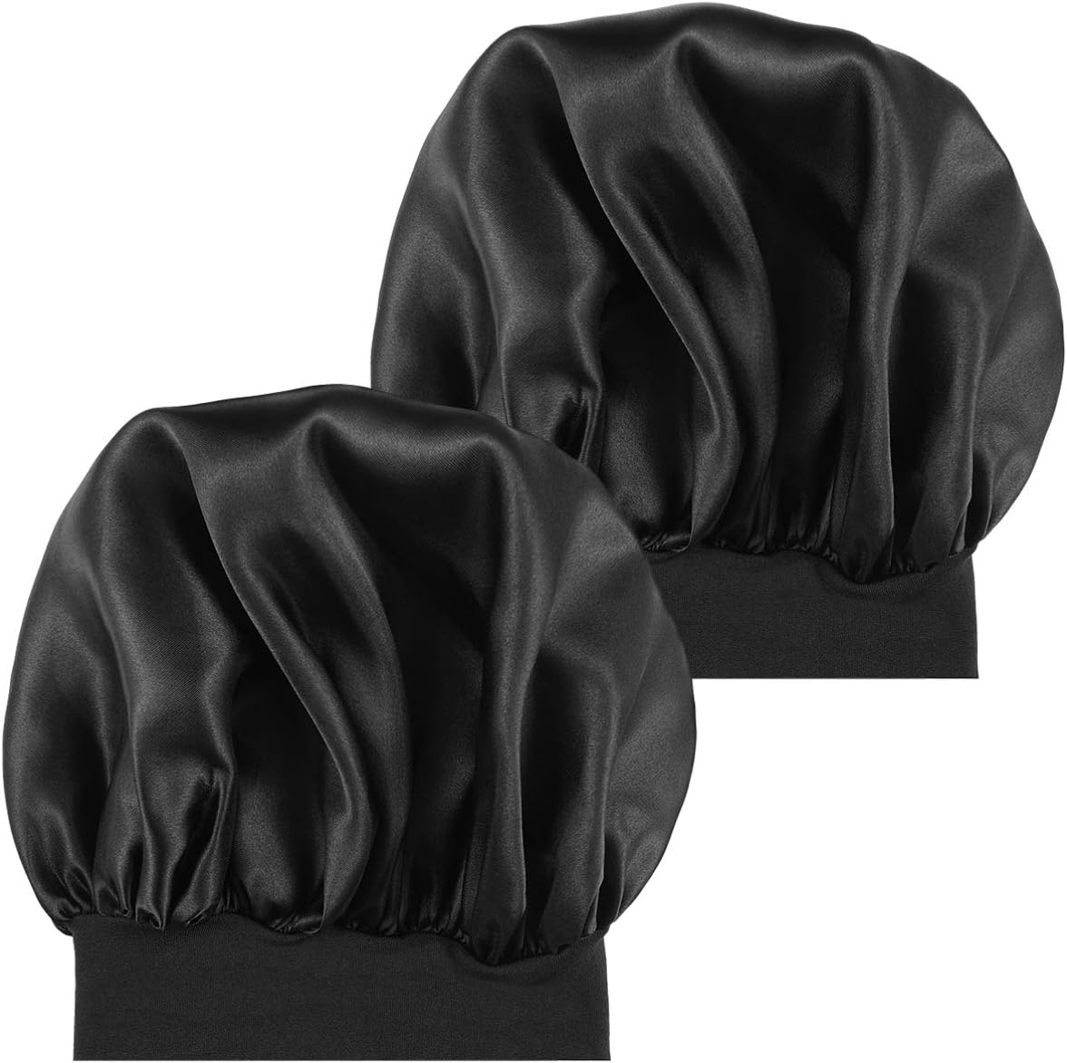 Lurrose 2Pcs Satin Sleep Cap Wide Band Hat Elastic Head Cover Natural Hair Bonnet Hair Cover for Sleeping Night Cap image number 5