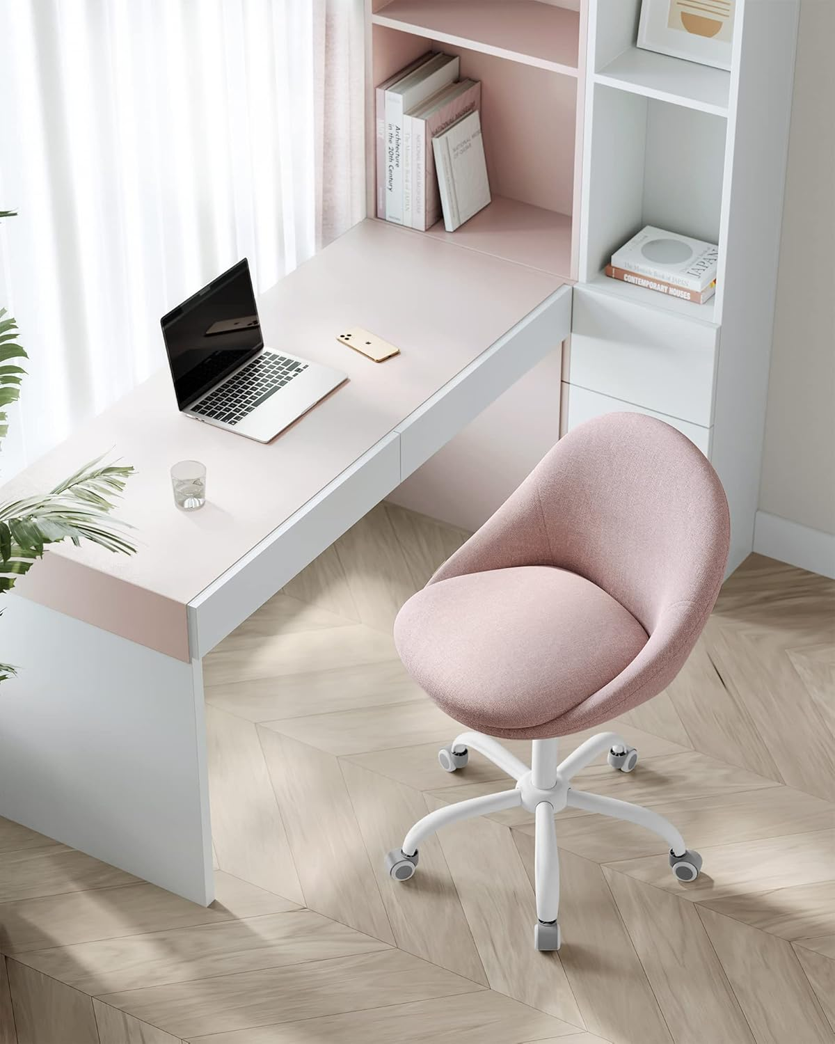 SONGMICS Homeoffice Swivel Chair Office Chair Foam Cover Height Adjustable for Study Bedroom OBG020P01 Pink image number 1