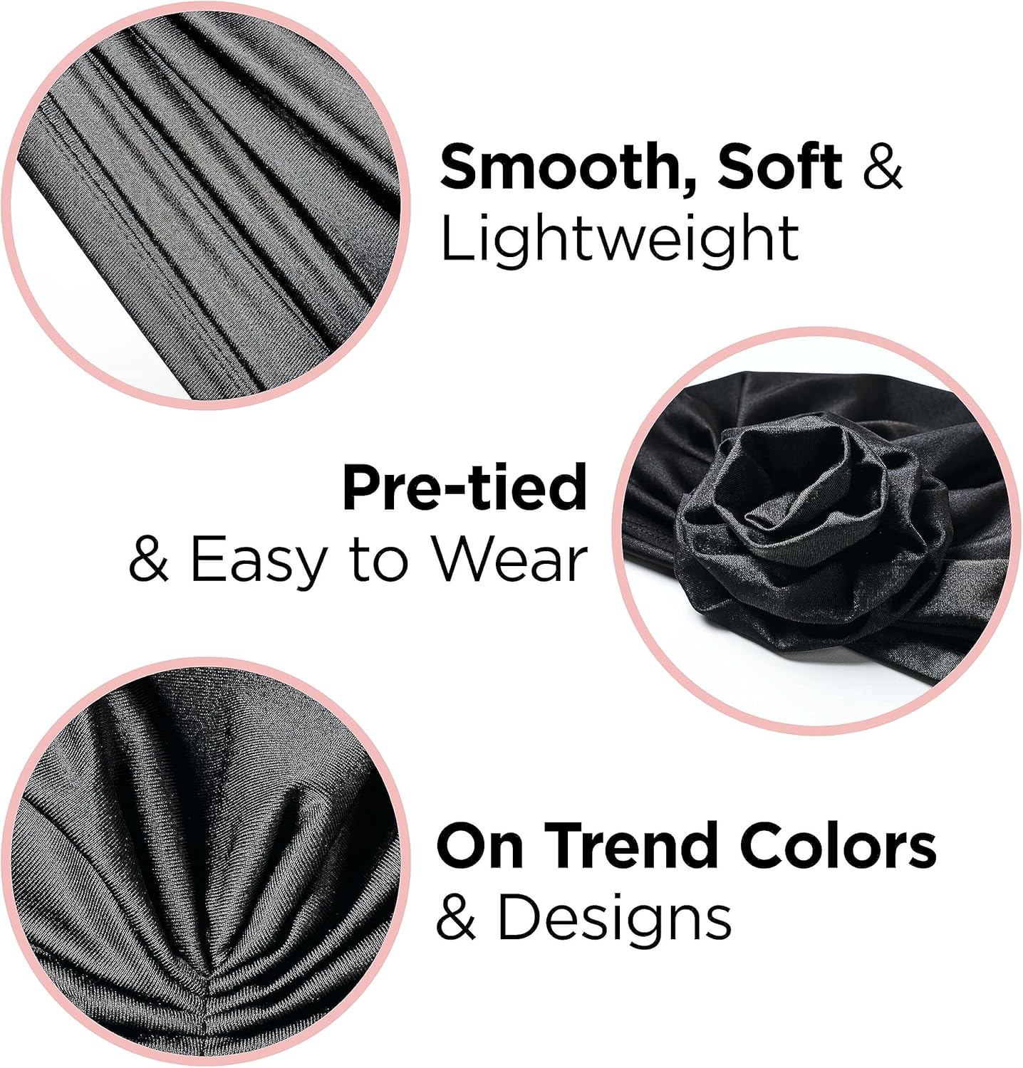 KISS COLORS & CARE Top Knot Pre-Tied Turban - Black - Stylish, Stretchy & Soft for Sleeping, Maximum Hair Protection, Minimizes Breakage, Comfortable for All Types of Hair