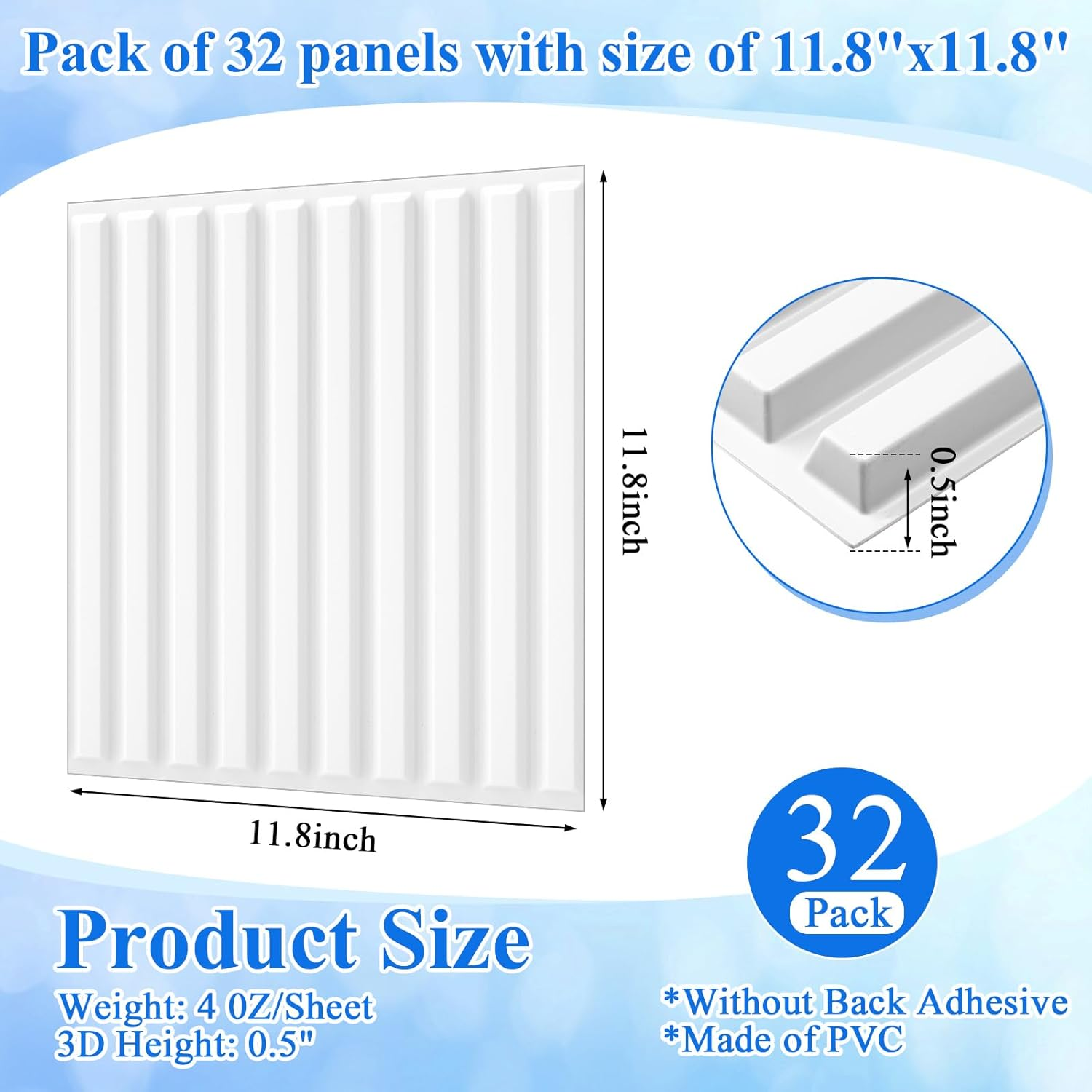 Nuanchu 32 Pcs 3D Slat Wall Panels 12 X 12 Inch PVC Fluted Textured Panel Cuttable Glue up Wall Art Decorative Tiles for Ceiling Studio Bathroom Interior TV Background (White) image number 5