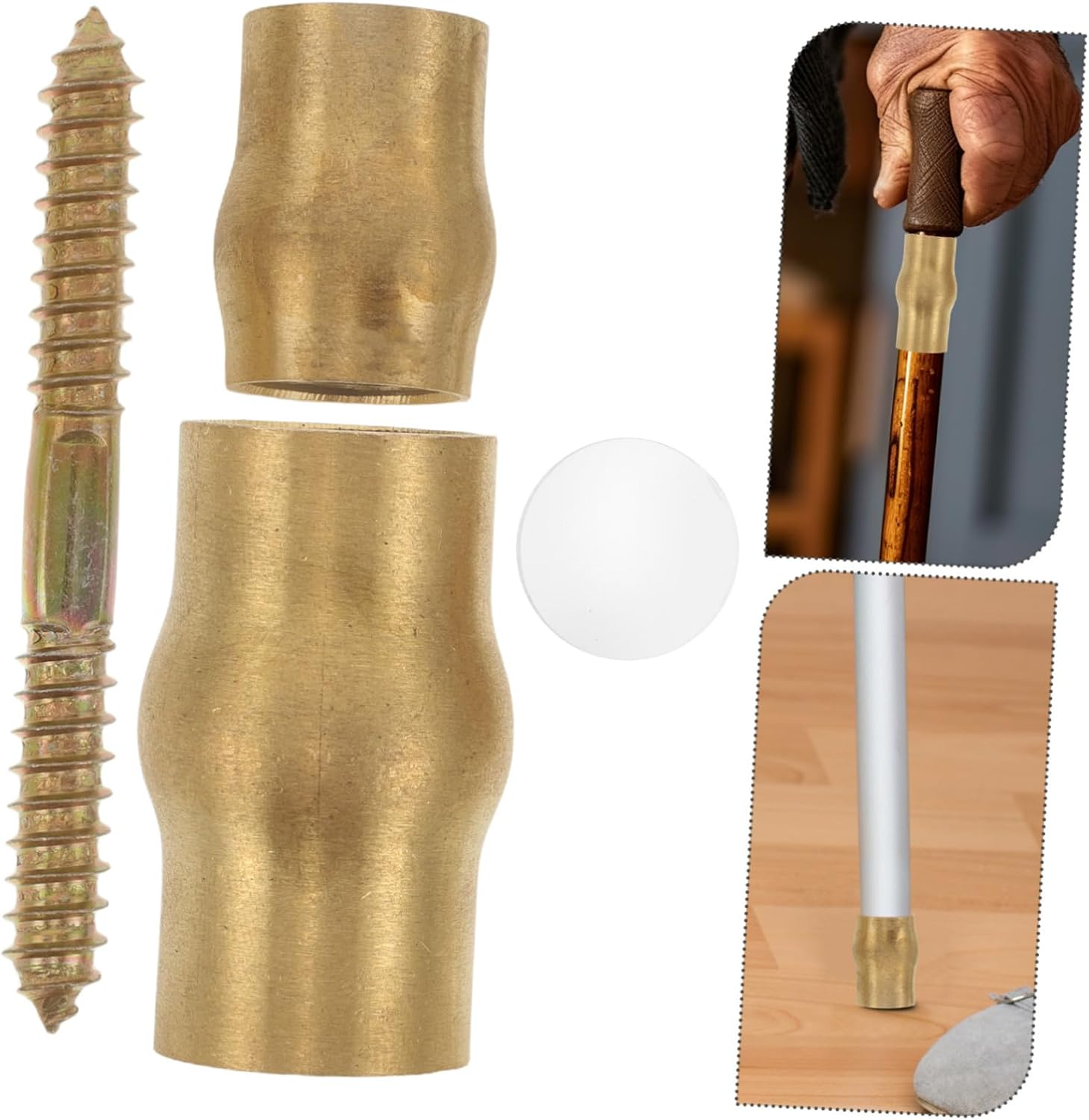 3 Sets Copper Slip Cane Connector Set for Seniors DIY Replacement Walking Stick Joint Accessories with Brass Parts Secure Grip Ferrule for Safe Mobility image number 6