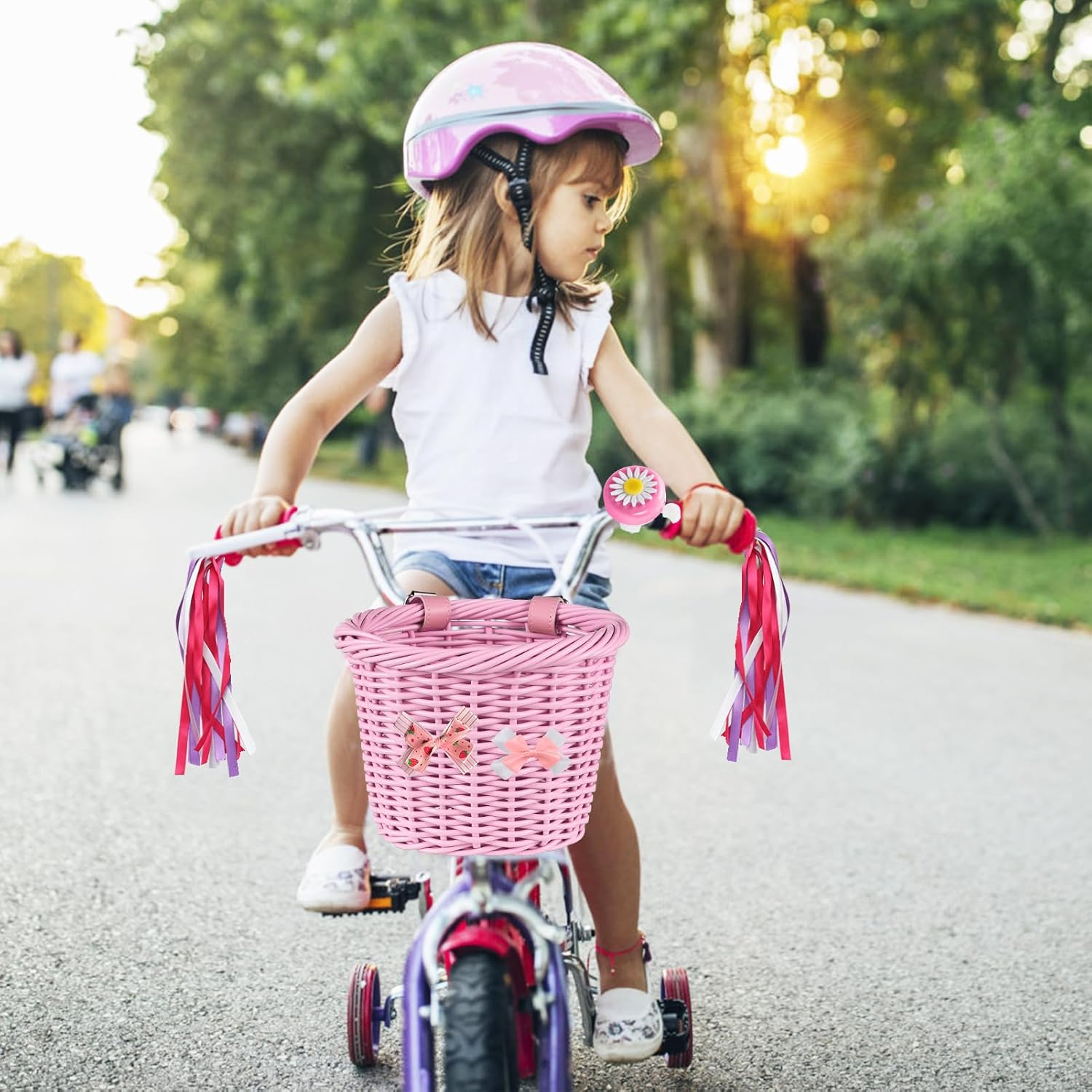 Kid'S Bike Basket for Girls Front Bike Accessories with Handlebar Streamers Cycling Ages 3-13 - Light Blue image number 5