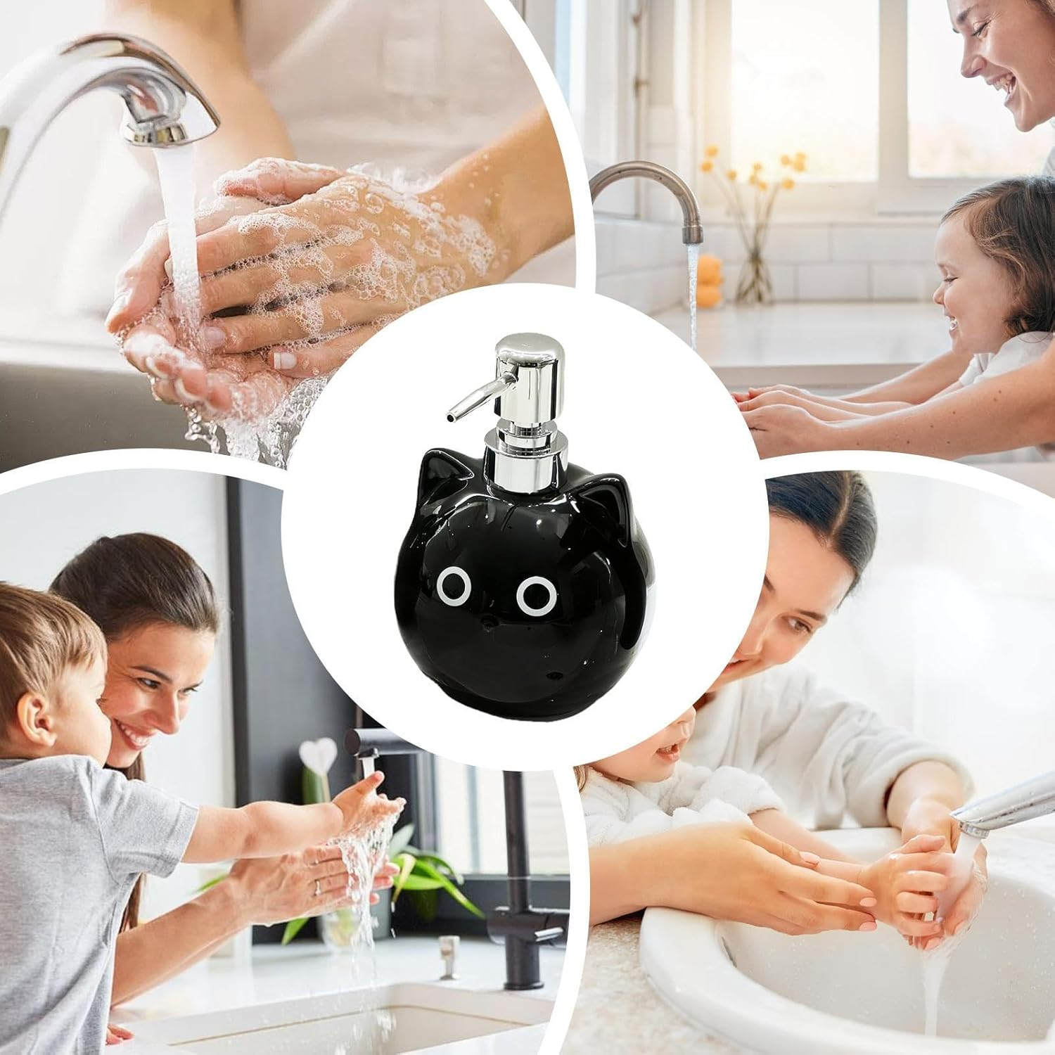 Furtryvl Hand Soap Refill Bottles,480Ml Lightweight Pump | Black Cat Ceramic Empty Soap Lotion Pump Bottle Dispenser | for Shampoo Body Toner Face Creams Body Lotion Travel Home Office Daily image number 2