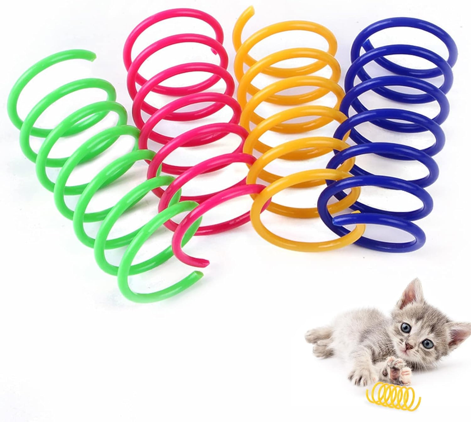 Cat Spring Toy for Cats, Pack of 100 Cat Spring Toys, Interactive Cat Toy, Plastic Spiral Feathers, Spiral Cat Toy, Wide Colourful Spiral Feathers, Spring Spiral for Cat image number 3