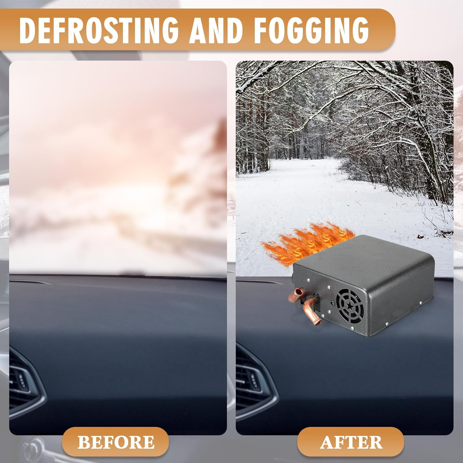 Therwen 12V Universal Car Auxiliary Heater Underdash Compact Heater Kit Winter Automotive Air Conditioner for SUV Utv Camper Defrosting & Heating(4 Ports) image number 2