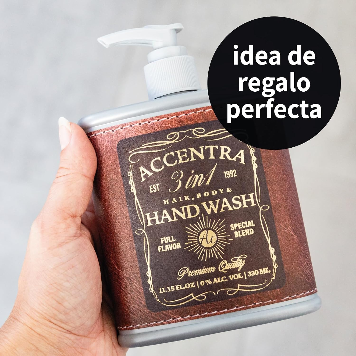 Accentra Whiskey Soap Dispenser, Hand Soap Special Blend in Schnapps Bottle Look, Hip Flask with 330 Ml Hand Soap in Pump Dispenser, Liquid Soap, Fragrance: Birch and Cedar, Gift Idea for Men For image number 4