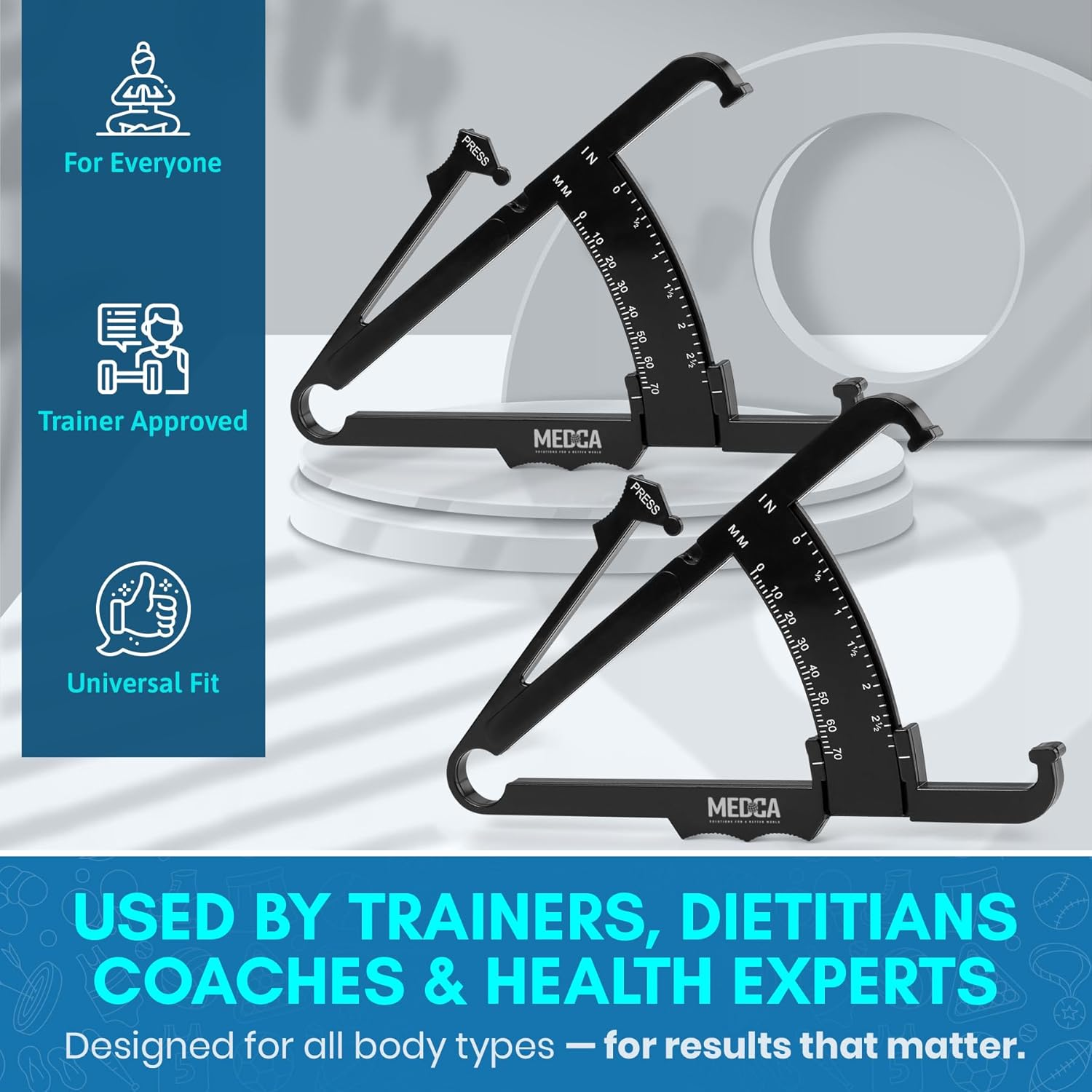 Skinfold Body Fat Caliper - Skin Fold Body Fat Analyzer and Handheld BMI Measurement Tool Skinfold Caliper Device Measures Body Fat for Men and Women by Medca - (Pack of 2, Black) &hellip; image number 3