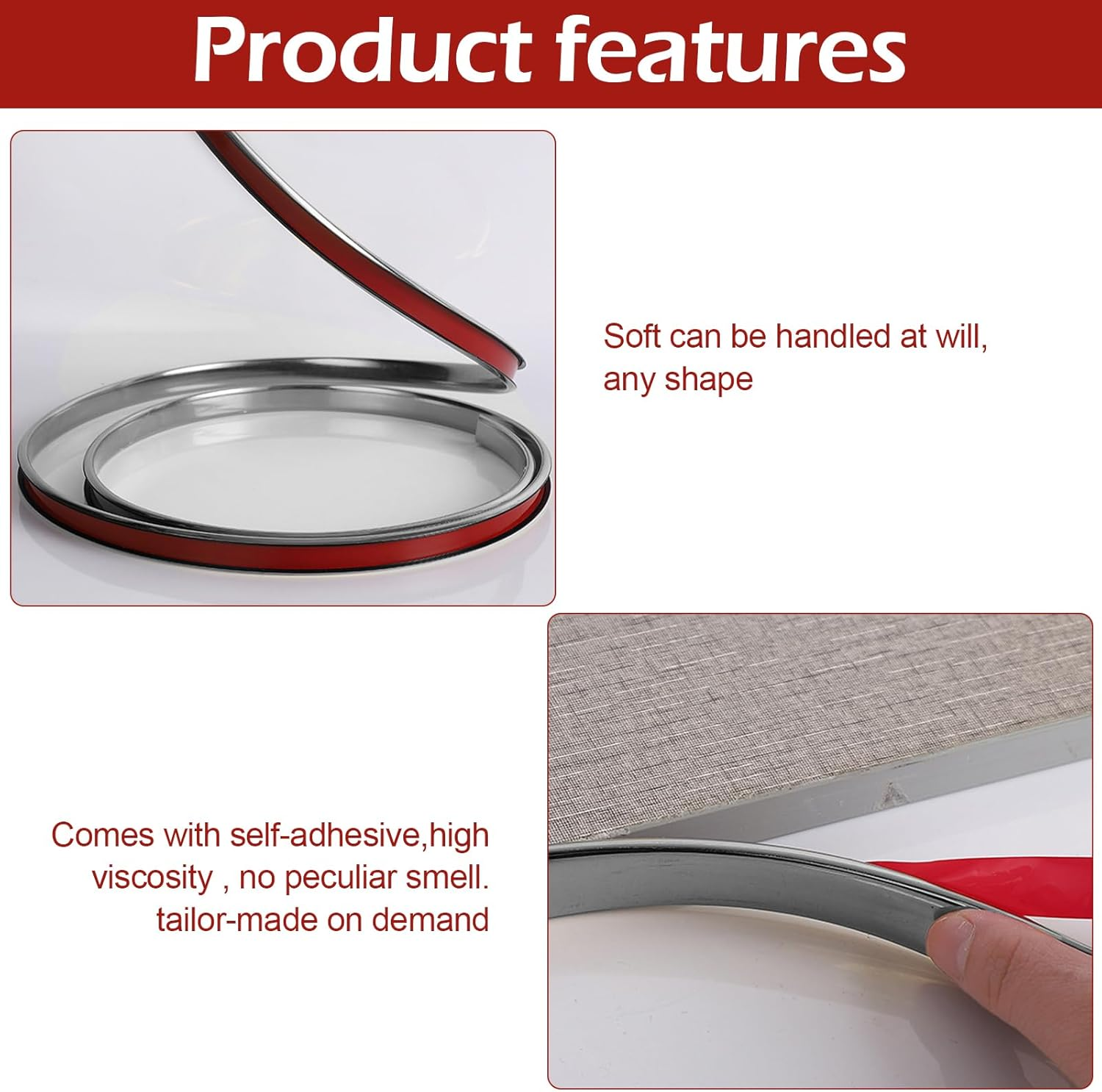 U-Shape Edge Banding, 5M/16.4Ft Self Adhesive Waterproof Metallic Flexible Furniture Edge Protector, Soft Protective Edging Trim for Cabinet, Table (Silver, 15Mm) image number 6