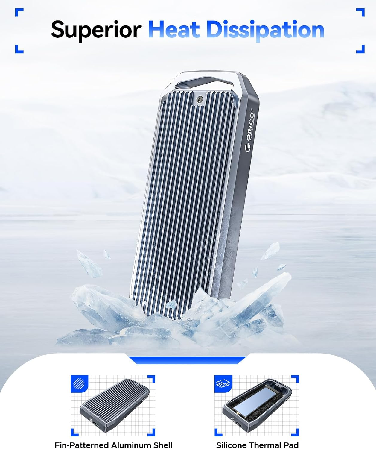 ORICO USB4 40Gbps M.2 SSD Enclosure, Supports up to 8TB M.2 Nvme Ssds, Finned Aluminum Alloy Case, USB-C to USB-A&C 2-In-1 Cable, Plug and Play, Compatible with Thunderbolt 3/4, USB 3.2/3.1/3.0- M2V01 image number 5