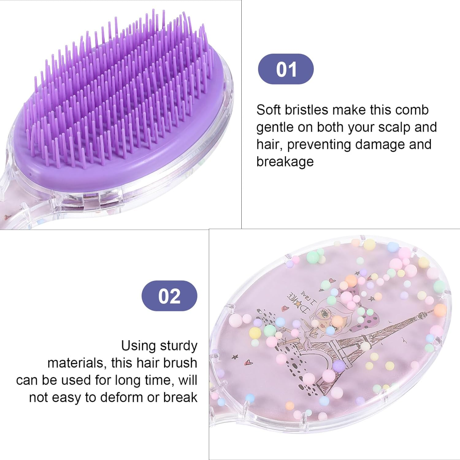 FOMIYES 2Pcs Portable Hair Brush for Little Girls Cute Detangling Hair Brush for Travel Lightweight Easy to Use for Home Go Smooth Gentle Scalp - Blue image number 2