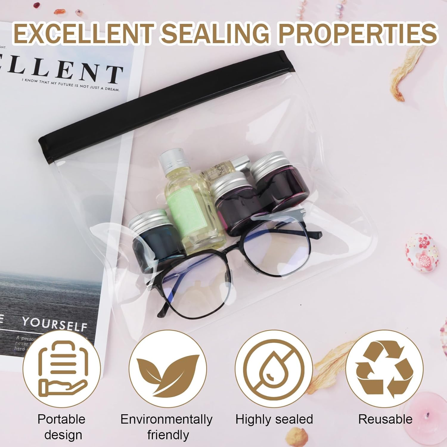 3 Pcs Clear Travel Toiletry Bag, TSA Approved Toiletry Bag with Waterproof & Leakproof Seal, PEVA Clear Matte Cosmetic Organiser for Carry-On Compliance, Airline Security Friendly Toiletries Pouch Set image number 3