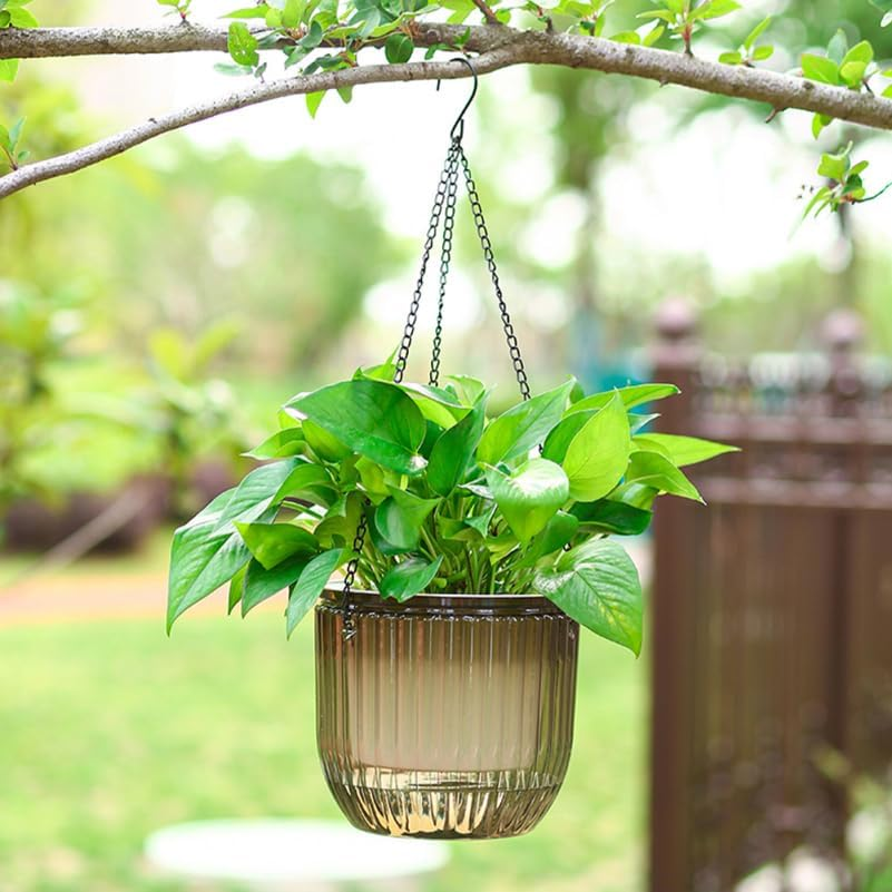 Yarnow 3Pcs Resin Hanging Flower Pots with Self-Watering Design and Drainage Holes for Indoor and Outdoor Planting image number 4
