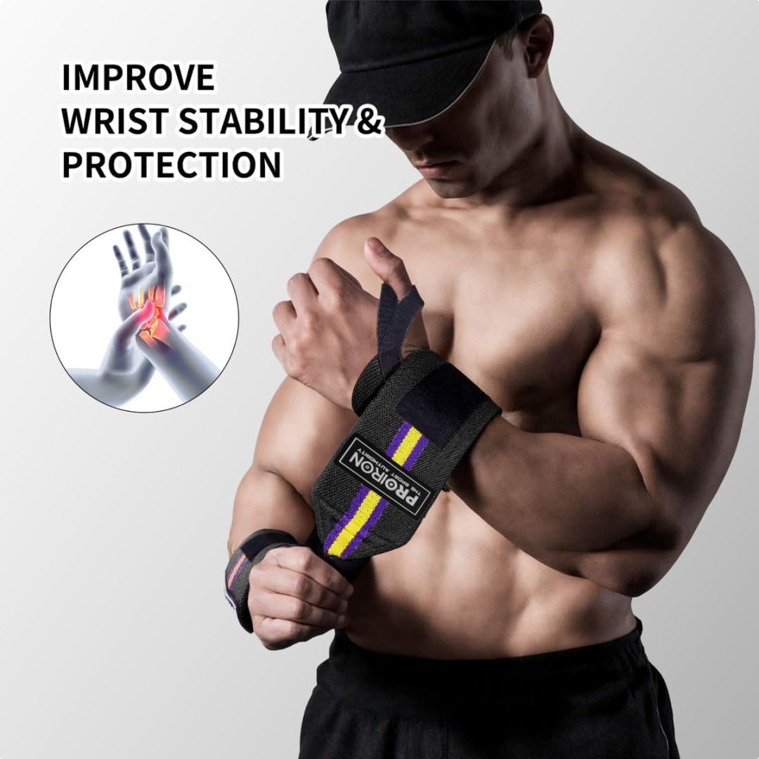 PROIRON Weightlifting Wrist Wraps 2 Pack Wrist Support with Heavy Duty Thumb Loop - Best Wrap for Powerlifting Competition, Strength Training, Bodybuilding