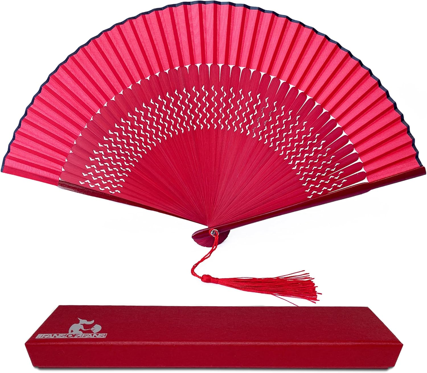 FANSOF.FANS Floral Red and Black Chinese Japanese Silk Fabric Handheld Folding Hand Fan with Pouch and Gift Box Grade a Bamboo Ribs for Women Girls Dance Birthday Wedding Favour Gift (Style 01) image number 6