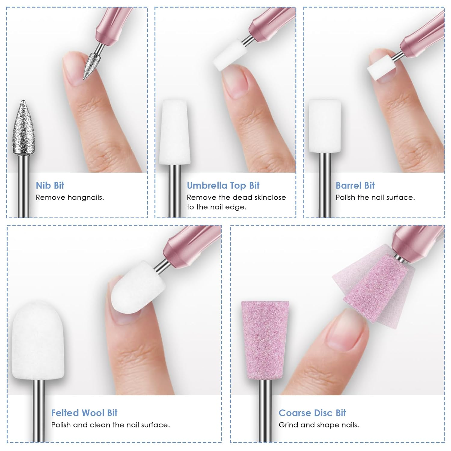 Depvko 22Pcs Nail Drill Bits Set, Professional 3/32'' Ceramic Diamond Safety Drill Bits Nail Tech, Cuticle Remover Drill Bit for Acrylic Gel Efile Nail Drill, Nail Manicure Pedicure Set, Salon Home image number 6