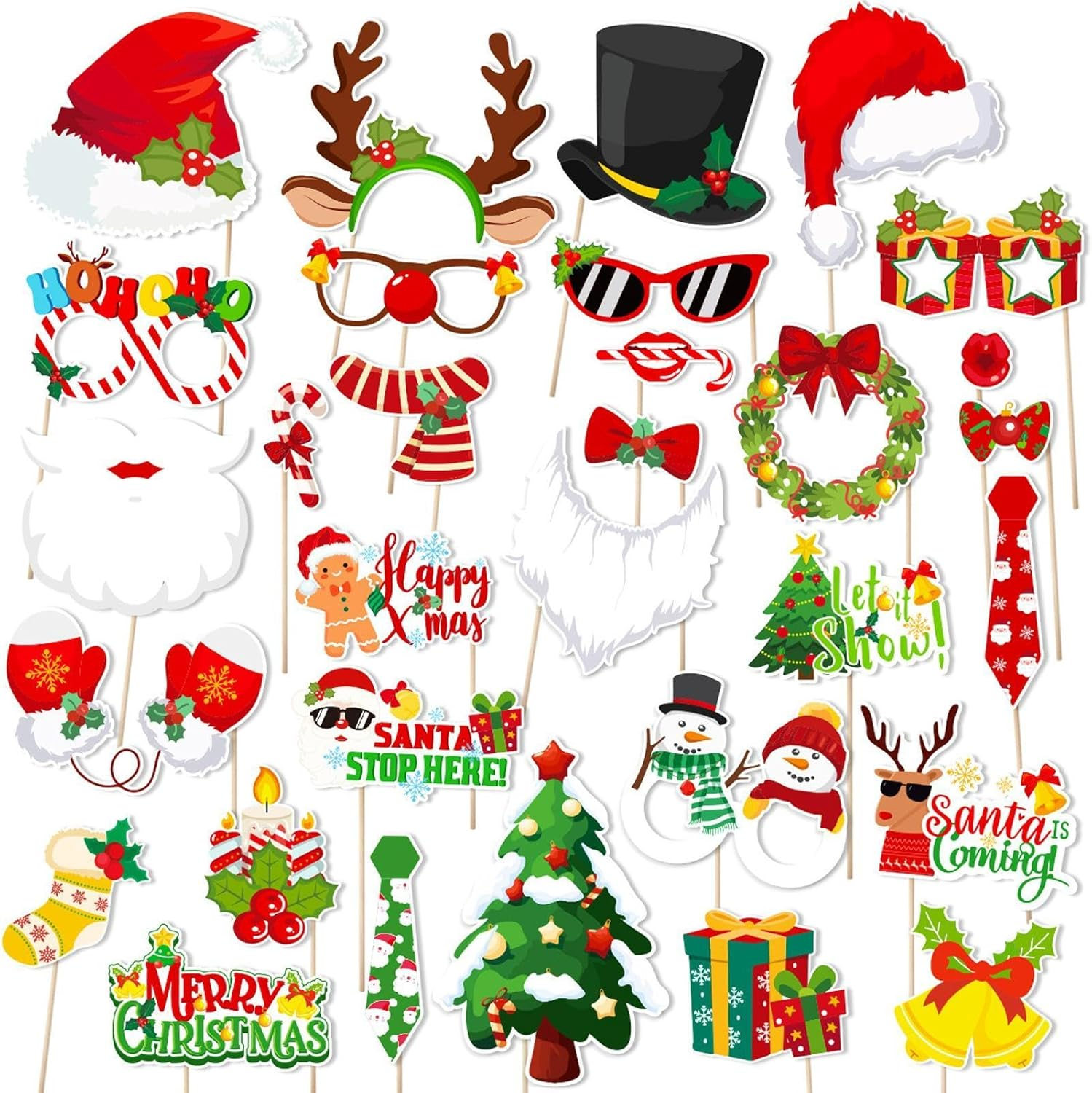 Christmas Photo Booth Props - Christmas Photo Booth Props Kit | 30 Count Party Craft Backdrop Signs | Funny Selfie Posing Glasses Frames, Christmas Pose Sign Kits for Adults and Kids image number 3