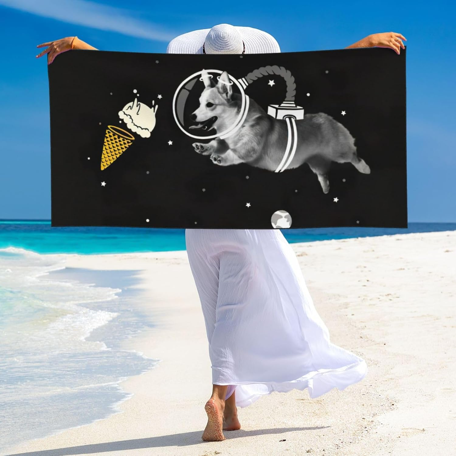 Edwal Space Corgi Print Spa Bath Towels 70Cm X 140Cm,Soft Quick Drying Beach Towels for Bathroom,Gym,Travel image number 5