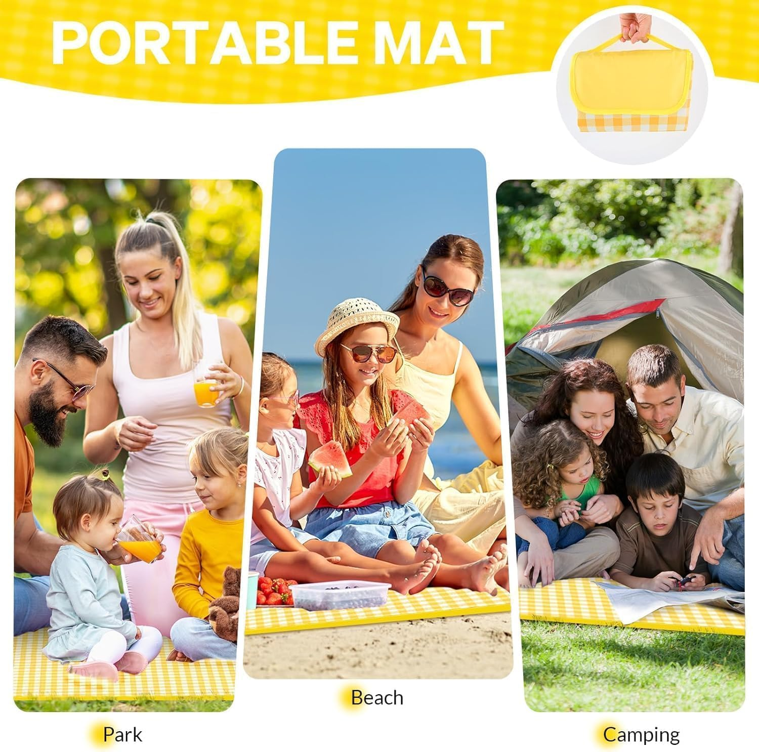 QAUARUMSUN Outdoor Picnic Blanket Foldable Extra Large Beach Blanket Oversize 79''*79'' Waterproof Sandproof Camping Picnic Rug with Carry Strap Portable Picnic Mat for Travel Picnic Outdoor