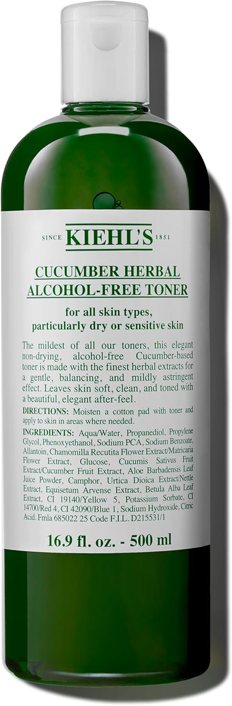Kiehl'S Cucumber Herbal Alcohol-Free Toner, Gentle Facial Toner for Dry & Sensitive Skin, Leaves Skin Feeling Fresh, with Cucumber Extract, Paraben-Free, Non-Drying, Fragrance-Free - 16.9 Fl Oz