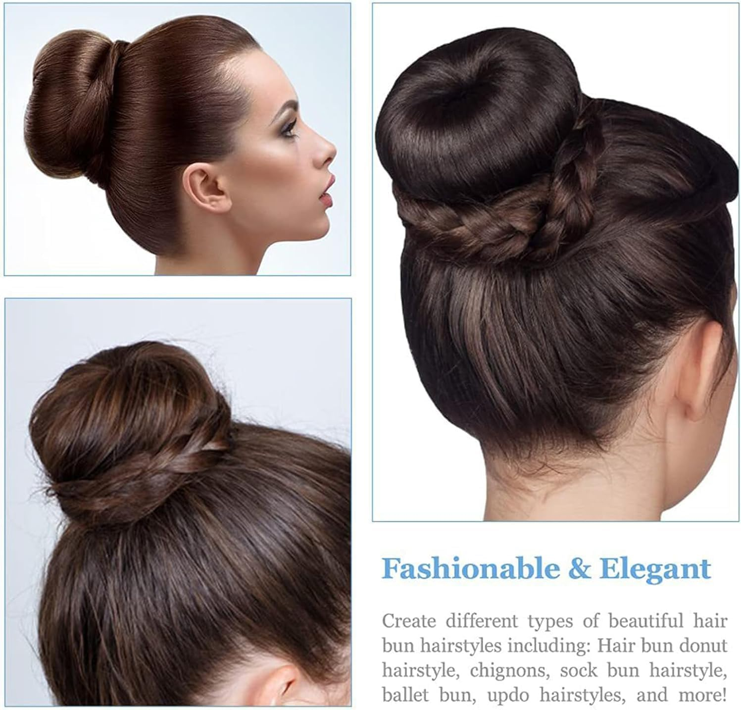 Donut Hair Bun Maker Set - 7 Pieces Ring Style Bun Makers with Elastic Bands & Hair Pins | Easy 5-Second Updos & Secure No-Slip Grip for Women, Teens, Kids | Perfect for School, Party, Wedding, Yoga image number 5