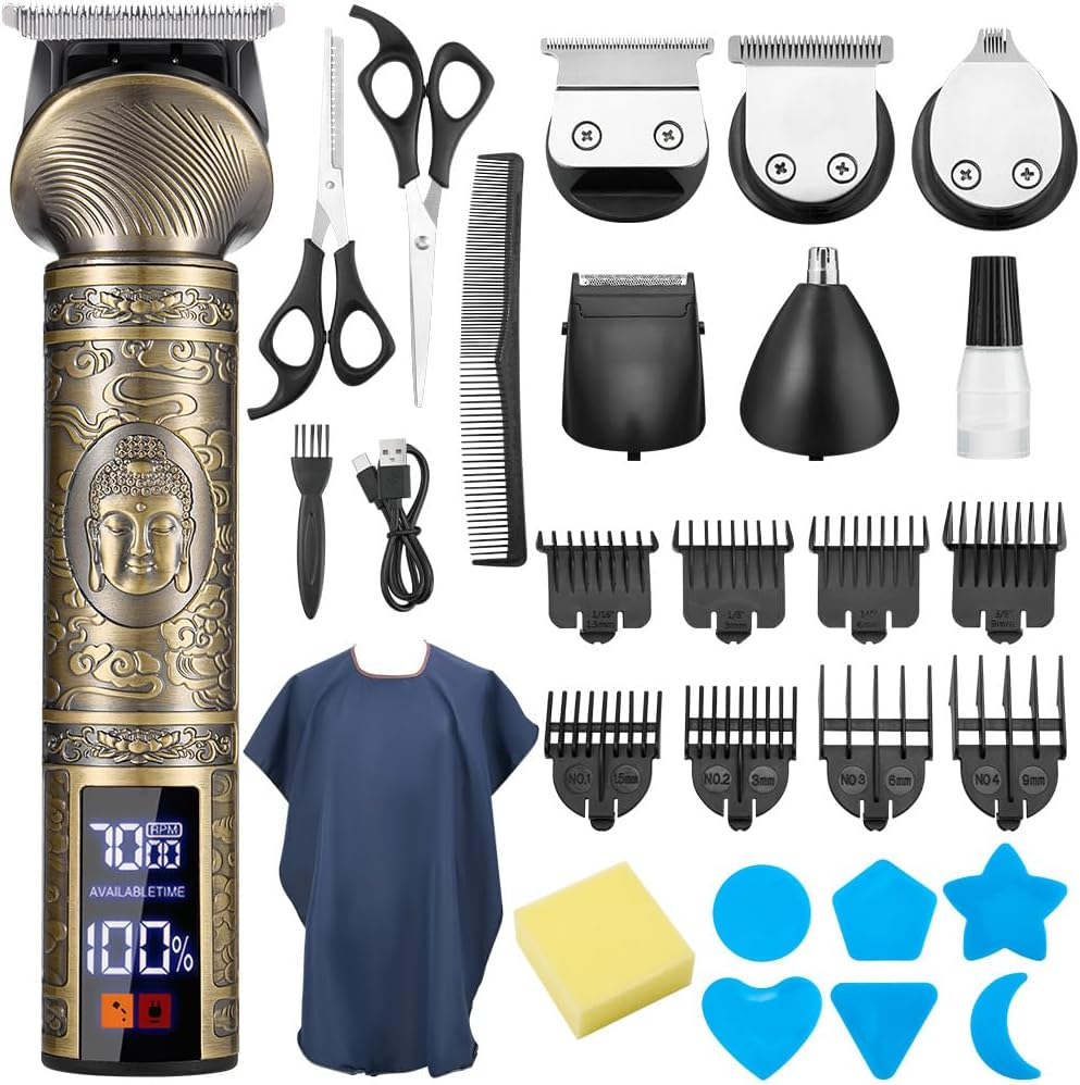 WOTOW 5 in 1 Beard Trimmer for Men - Electric Hair Clipper with LED Display, Rechargeable Trimmer Kit for Nose, Face, Mustache & Body Grooming, Electric Shavers Type-C Fast Charging, Mens Gifts