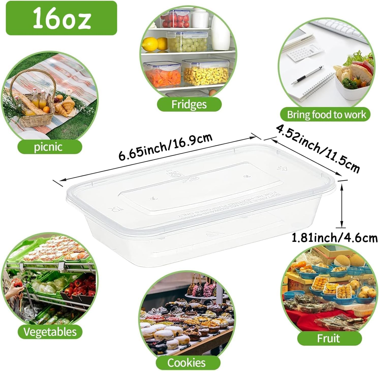 500Ml Food Containers with Lids, Reusable Rectangular Takeaway Containers, Microwave, Freeze & Dishwasher Safe (100 Pcs) (500Ml) image number 2