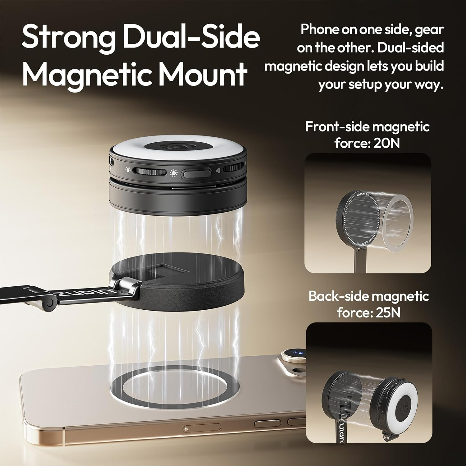 ULANZI MT85 59" Magnetic Selfie Stick Tripod, Lightweight Aluminum, Extendable Phone Tripod, One Click Opening, Strong Dual-Side Magnetic Compatible for Iphone/Android image number 5