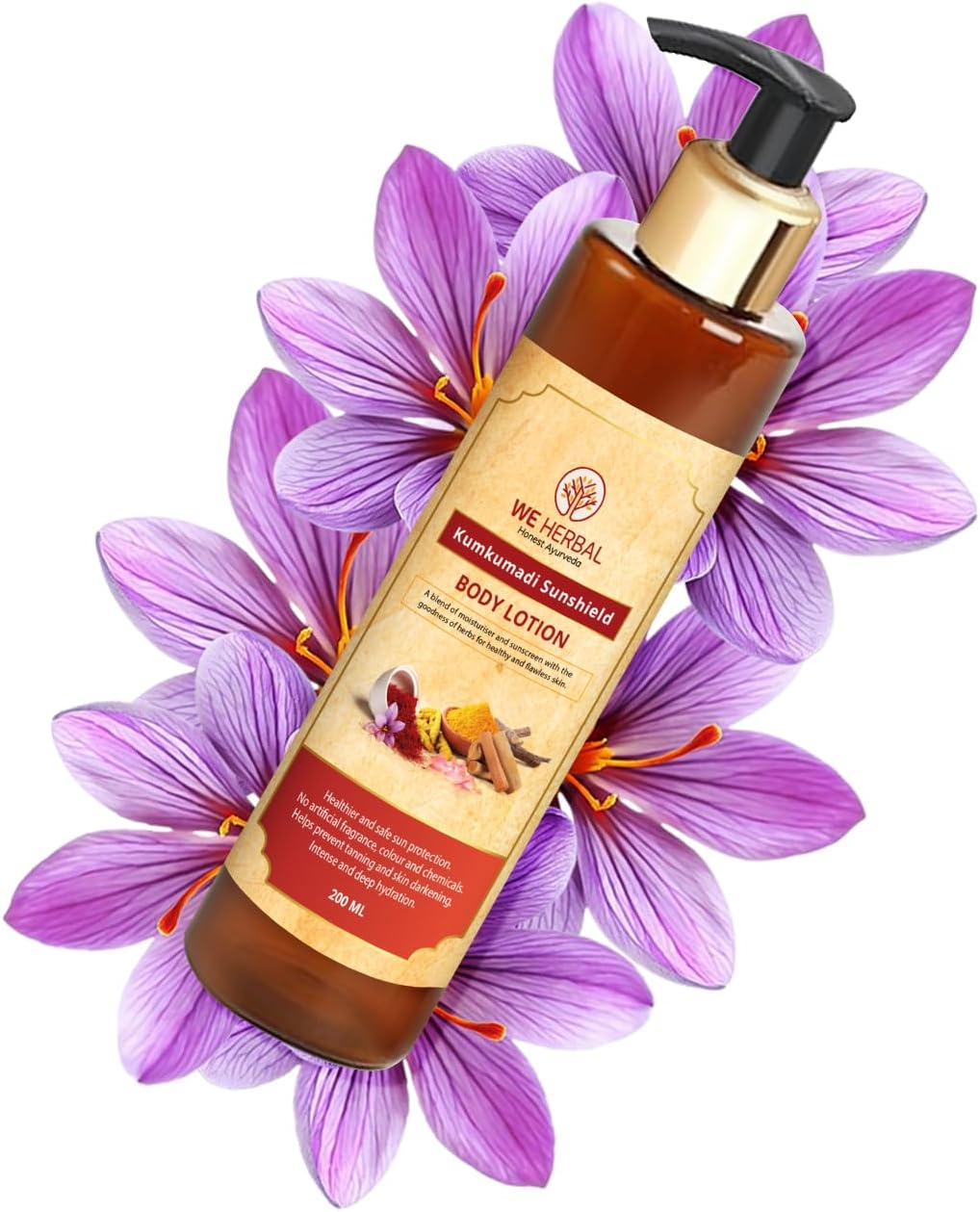 We Herbal Kumkumadi Sunshield Body Lotion | Ayurvedic Sunscreen & Deep Moisturiser with Rosehip, Almond & Carrot Extract | Non-Greasy | No Harsh Chemicals | 180Ml image number 3