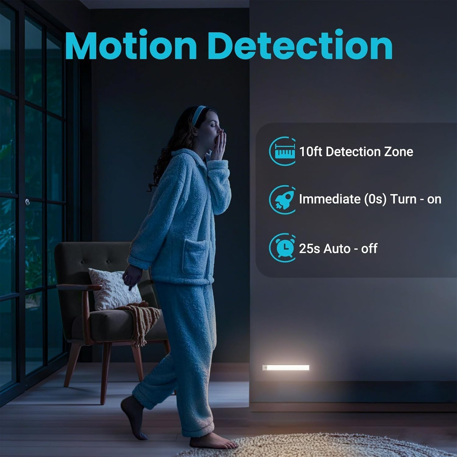 Roagoway under Cabinet Lighting, 2-Pack 40Cm Motion Sensor Lights with 1500Mah Battery, Magnetic Mount Automatic Light for Cabinet Kitchen Bedroom Hallway Indoor image number 6