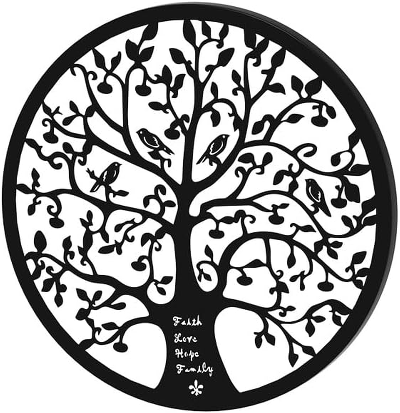 Artiss Wall Art for Living Room, Hanging Sculpture Modern Large Arts Home Decor, Leaf Tree of Life round Frame Decoration Room D&eacute;cor Bedroom Metal Design Black