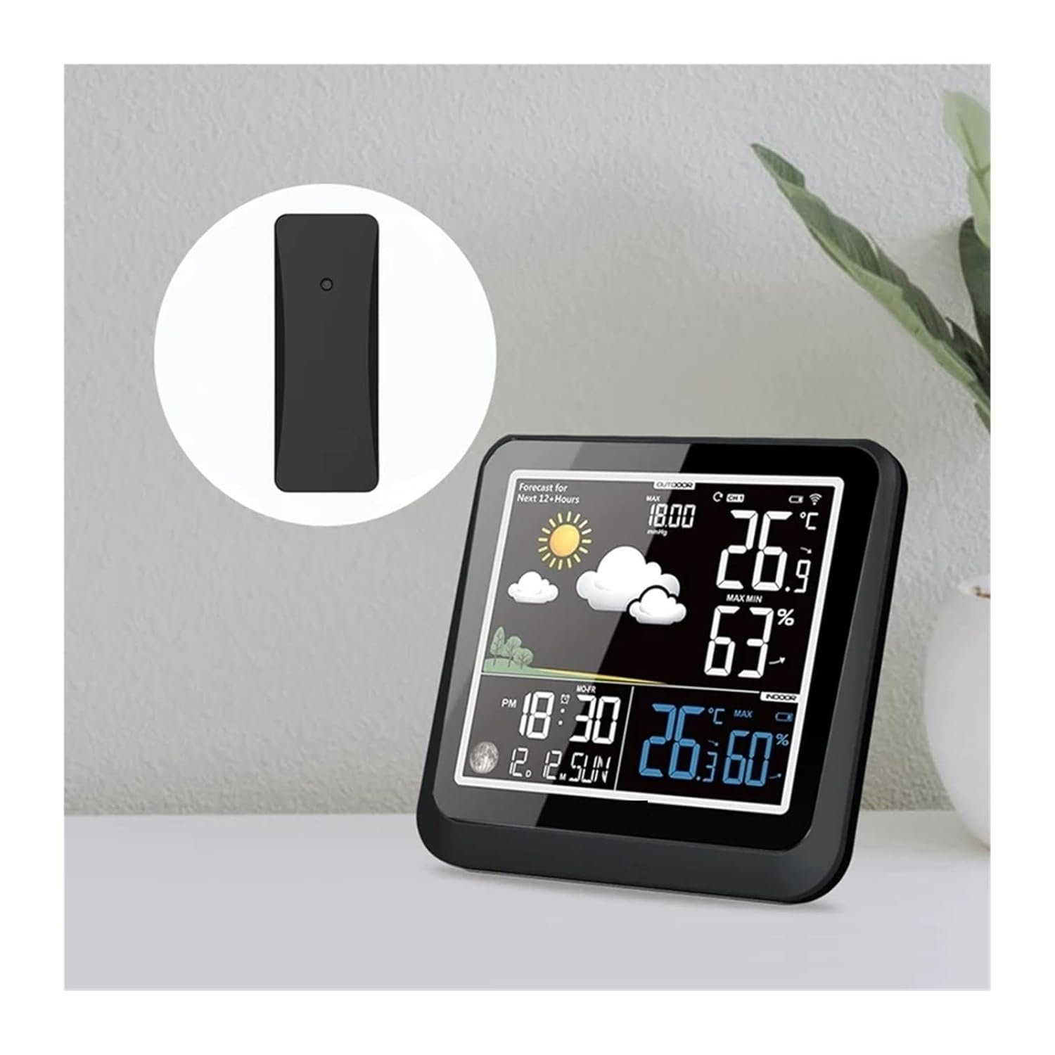 Smart Weather Station Color LCD Wireless Thermometer Hygrometer Moon Phase Forecast Trend Sensor Wall Clock White Backlight 3CH image number 6