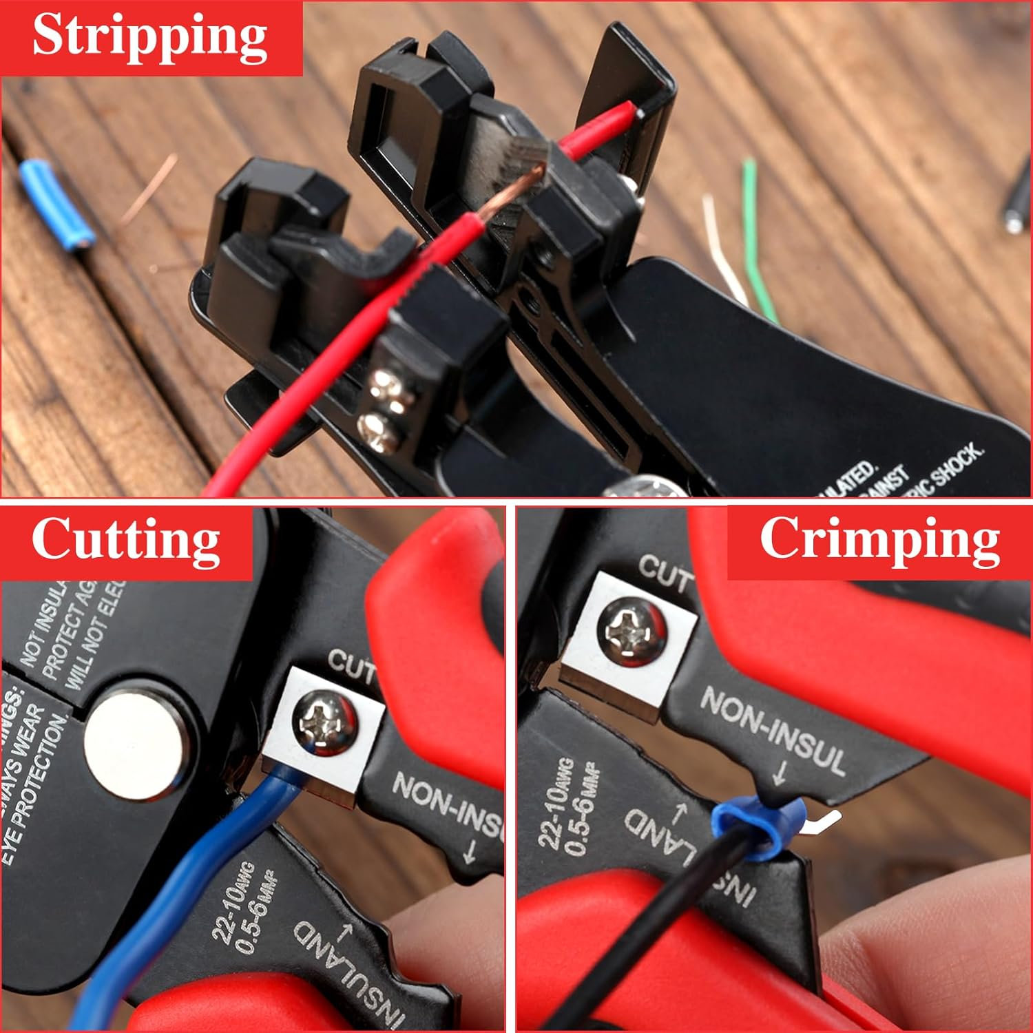 3 in 1 Automatic Wire Stripper Tool 7-Inch Heavy Duty Wire Stripping Crimping Cutting Pliers for 8-18 AWG Solid and Stranded Electrical Wire, Multifunctional Hand Tool for Electrician image number 4