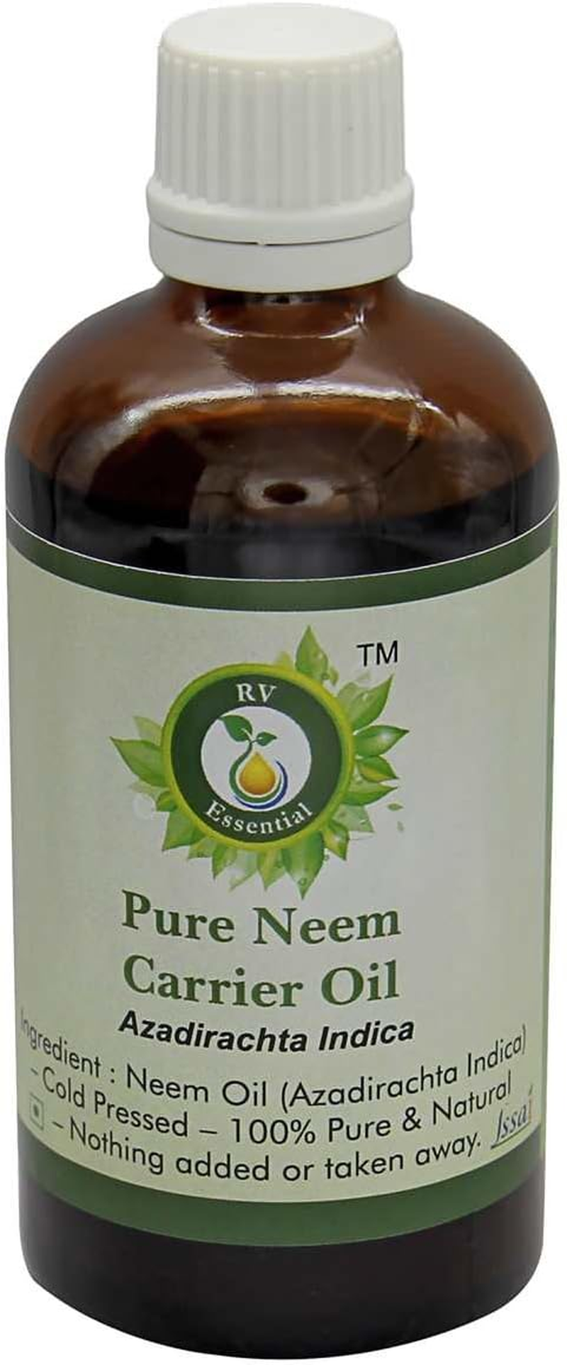 Neem Oil | Azadirachta Indica | for Plants | for Hair | for Skin | Cold Pressed Neem Oil | 100% Pure Natural | 50Ml | 1.69Oz by R V Essential