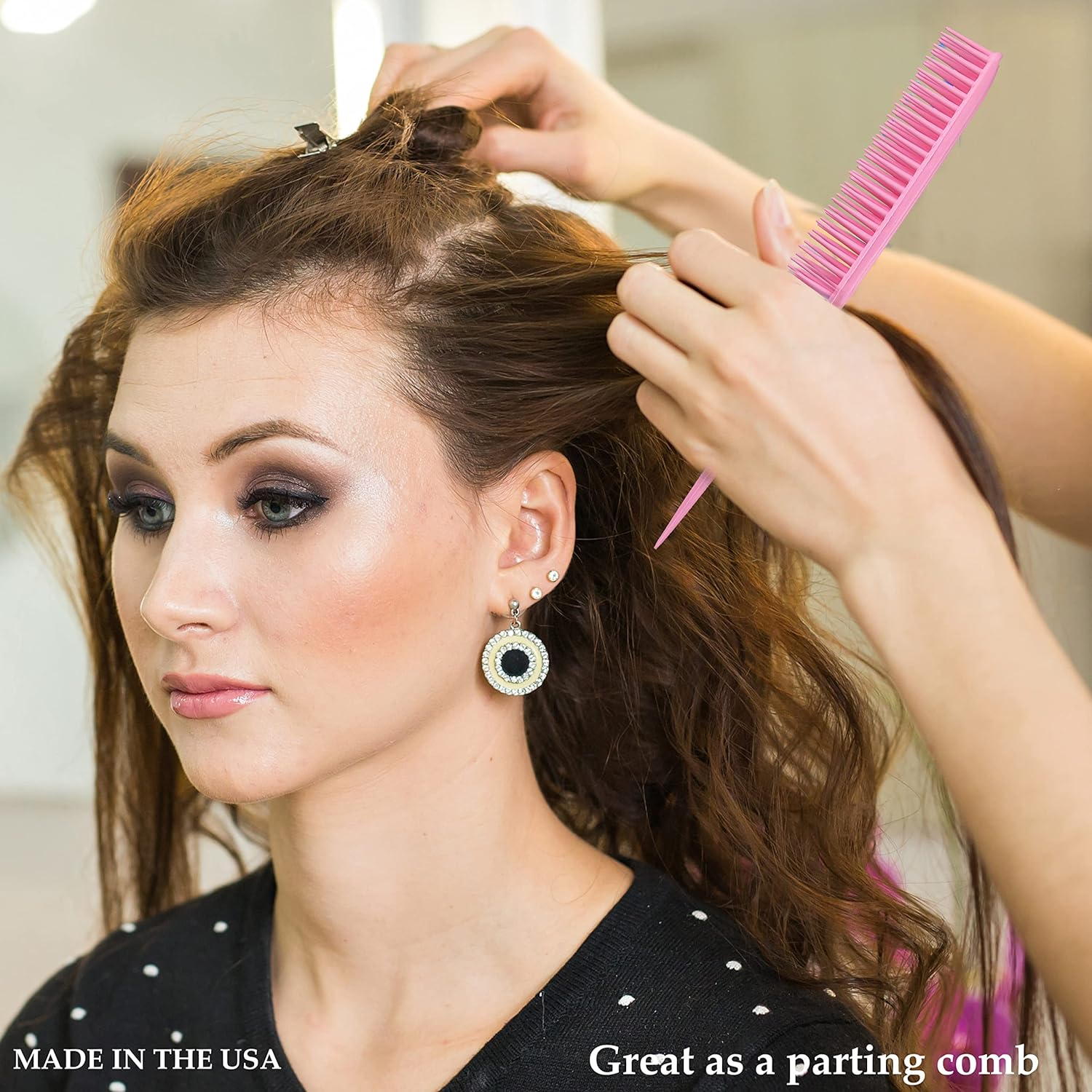 Allegro Combs 60 Parting Three Row Combs Salon Hairstylist Hairdresser Detangle Combs for Natural Hair and Wigs for Curly Hair Made in the Usa 2 Pcs. (Light Pink) image number 5