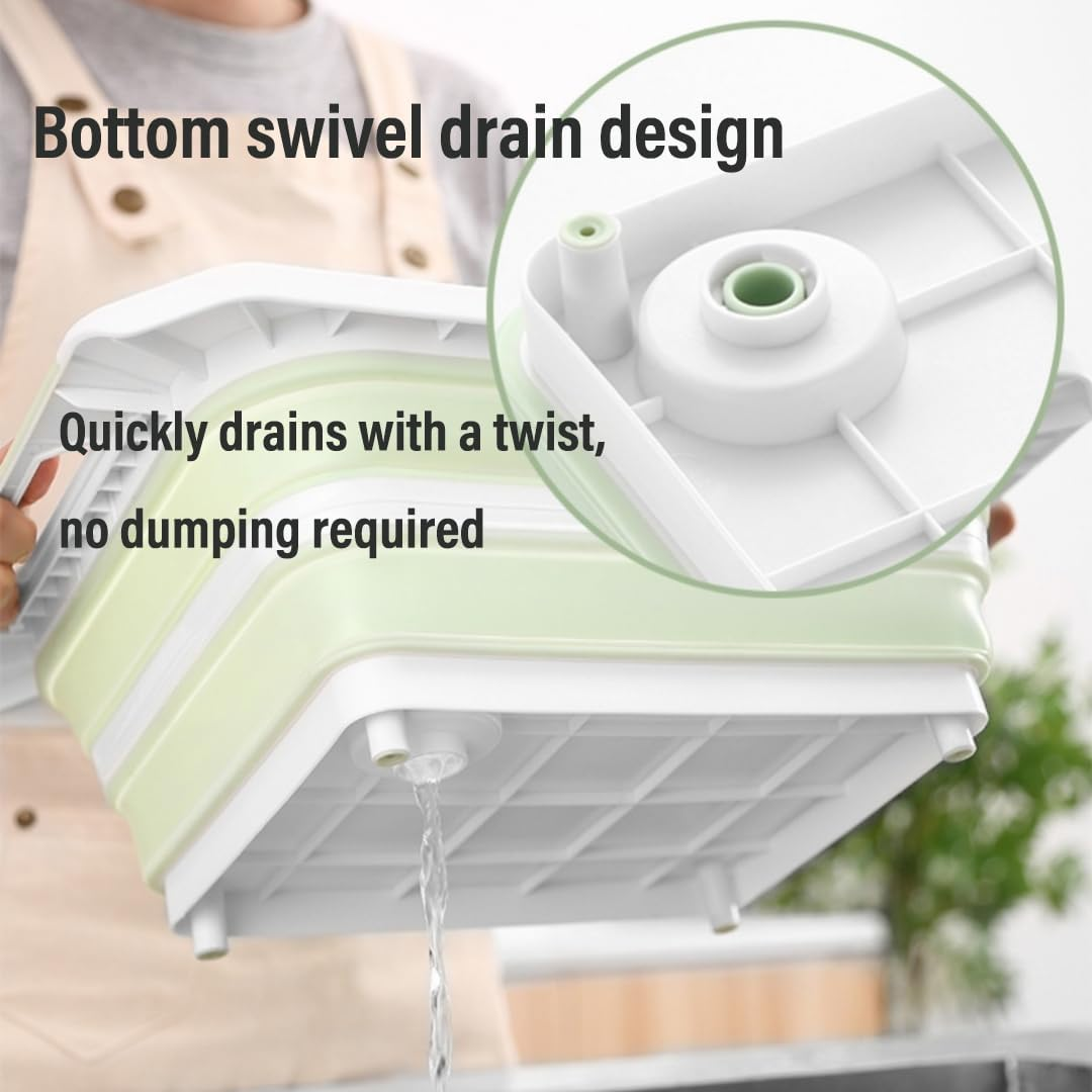 Collapsible Dish Basin with Drain Plug, Space Saving Multiuse Foldable Wash Basin, Dish Tub, Dishpan, Kitchen Sink, Beverage Tubs, Camping Sink for Washing Dishes and Vegetable (Green) image number 3