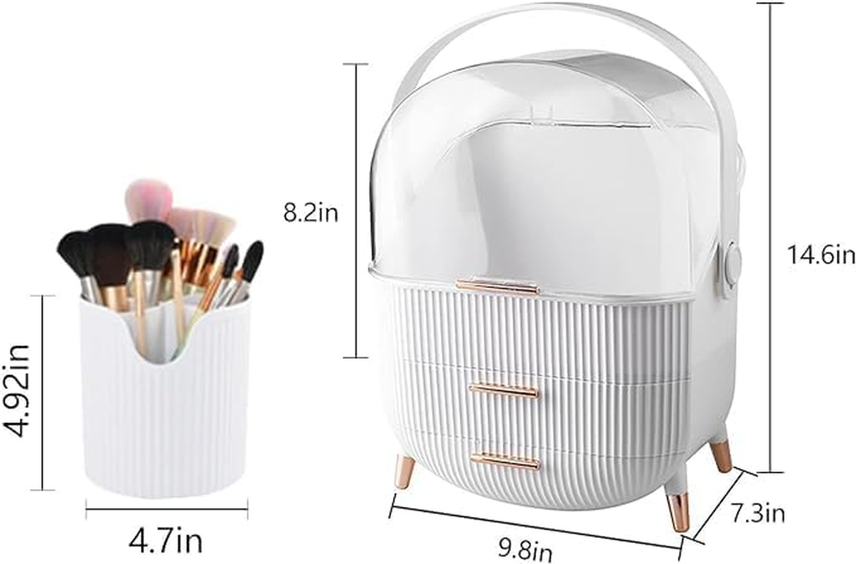 Makeup Storage Organizer,Clear Cover Cosmetic Display Case with Two Tier Storage Box and Brush Storage Box, Skincare Organizers for Bathroom Countertop,Bedroom Vanity Desk and Travel, White&hellip;
