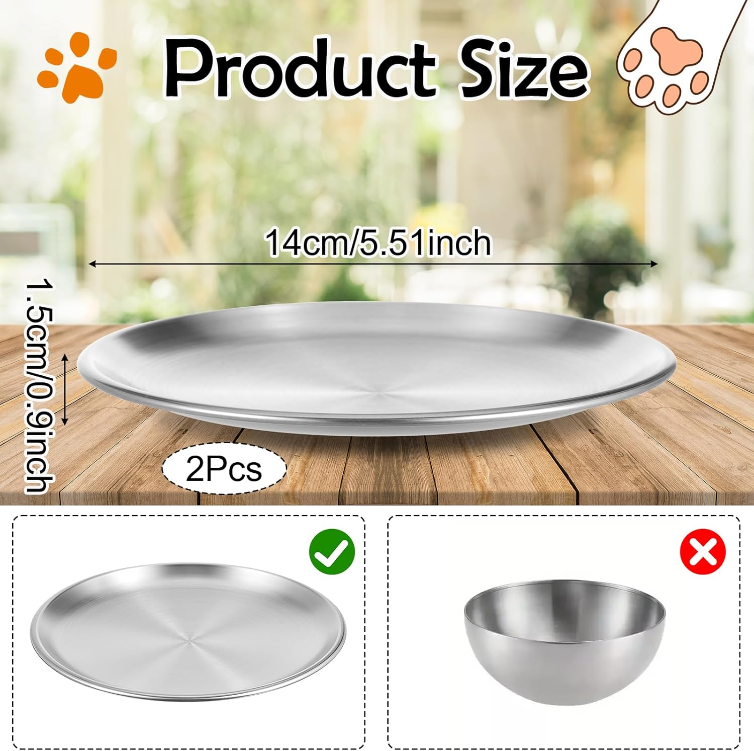 Guduling 2 Pcs Shallow Cat Food Dish, Stainless Steel Pet Bowl,Flat Cat Bowl, Stainless Steel Cats Plate for Whisker Fatigue Friendly Outdoor Small Cats Dogs Puppy image number 3