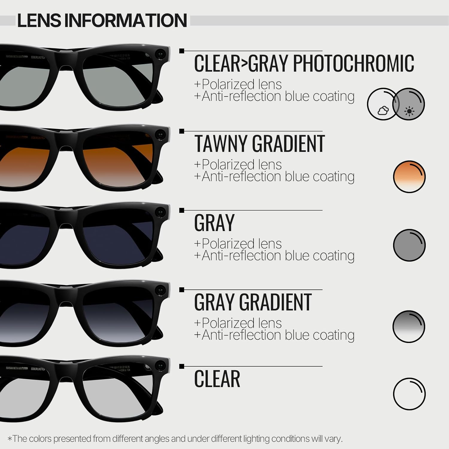 Compatible with Ray Ban Meta Wayfarer Rw4008,Polarized Color Changing Clip Quick Install anti Glare Lens Attachment image number 2